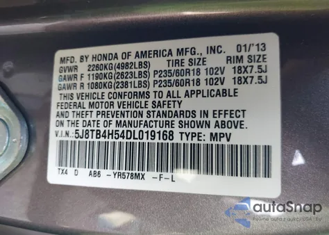 2013 Acura Rdx z USA, uszkodzony, nr VIN 5J8TB4H54DL019168